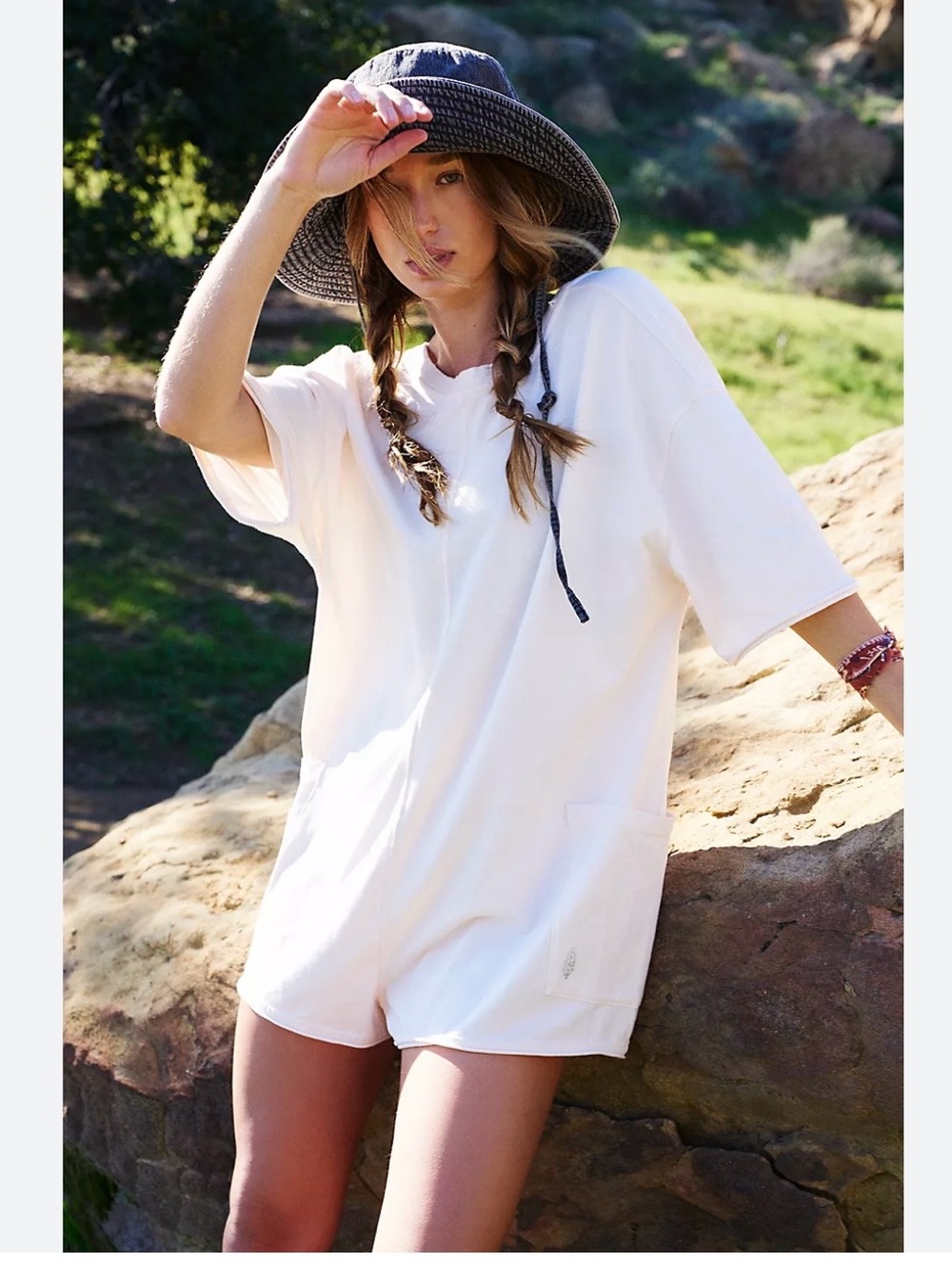 FP Movement by Free People White Short hot shot tee Romper